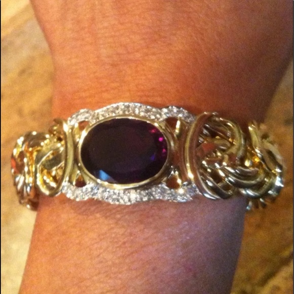 14K YG African Amethyst Diamond Byzantine Bracelet - Picture 9 of 12